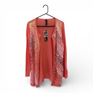 NWT Berek Coral Sequin Open Front Long Cardigan Size Medium